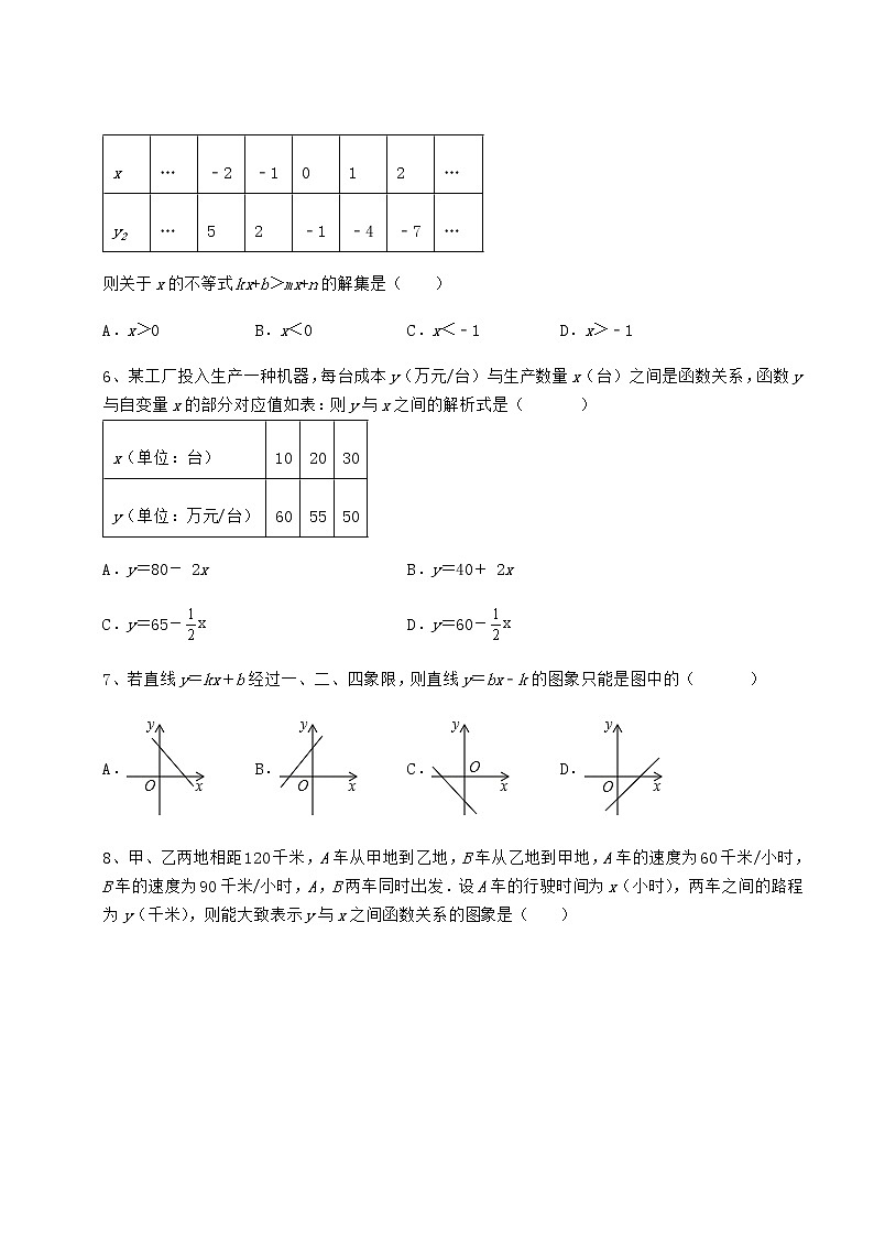 精品试卷冀教版八年级数学下册第二十一章一次函数章节练习练习题（含详解）第3页