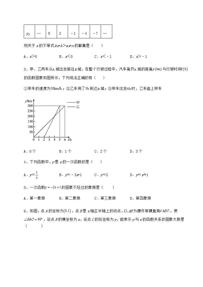 2021-2022学年冀教版八年级数学下册第二十一章一次函数同步测评试题（含详细解析）第2页
