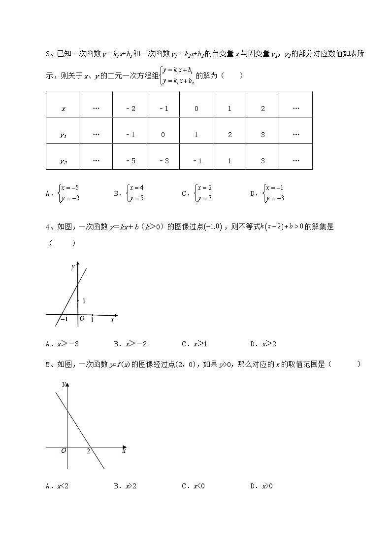 2021-2022学年最新冀教版八年级数学下册第二十一章一次函数专题练习试题（含详细解析）第2页