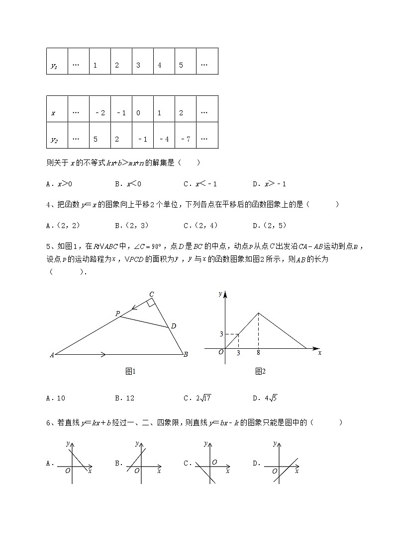 2022年必考点解析冀教版八年级数学下册第二十一章一次函数同步测试试卷（精选含详解）02