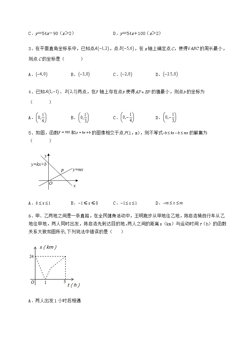 2022年精品解析冀教版八年级数学下册第二十一章一次函数必考点解析试题（含答案解析）第2页