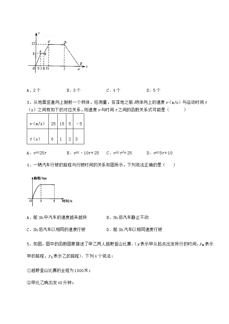 难点解析冀教版八年级数学下册第二十章函数章节练习试题（含解析）第2页