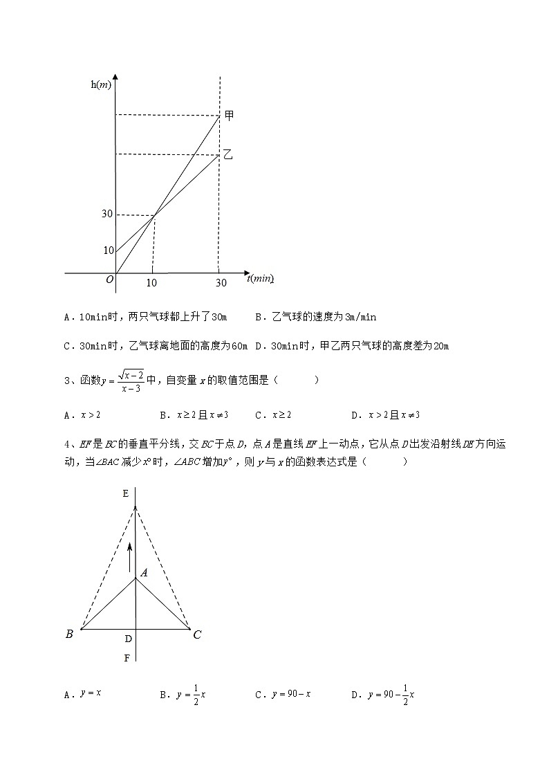 难点详解冀教版八年级数学下册第二十章函数难点解析试题（含答案解析）第2页