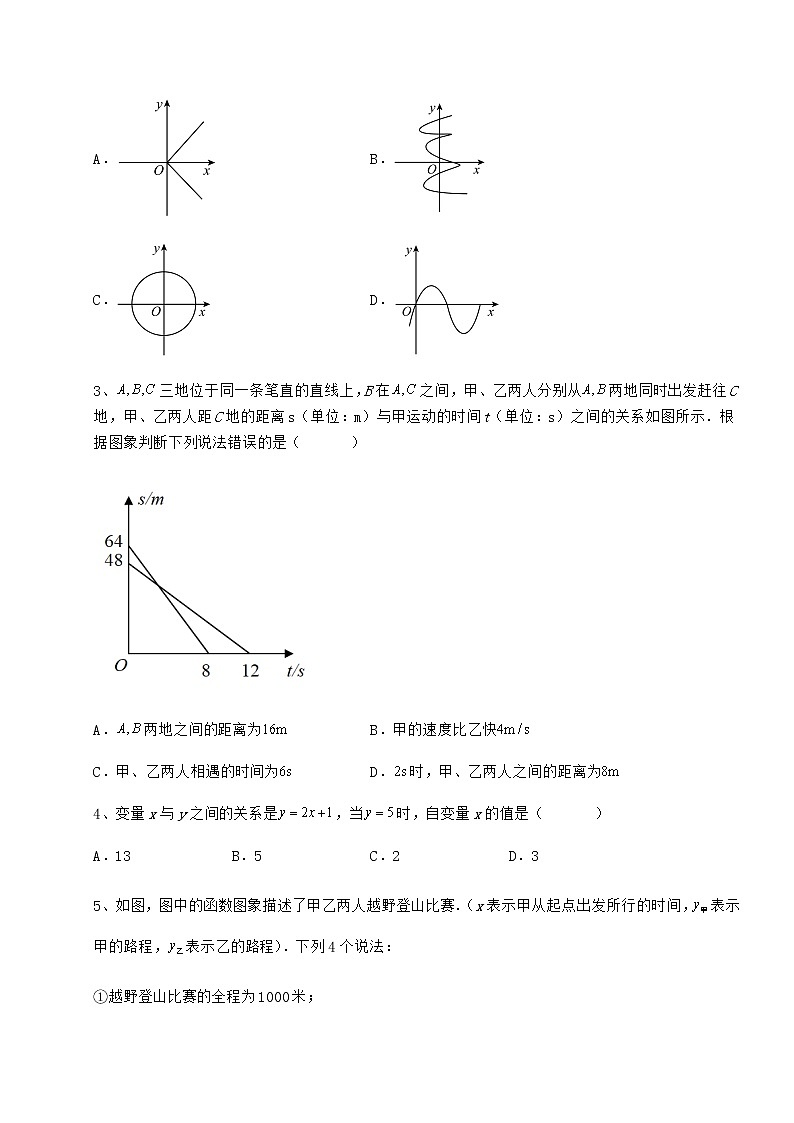 难点解析冀教版八年级数学下册第二十章函数专项测评练习题（含详解）第2页