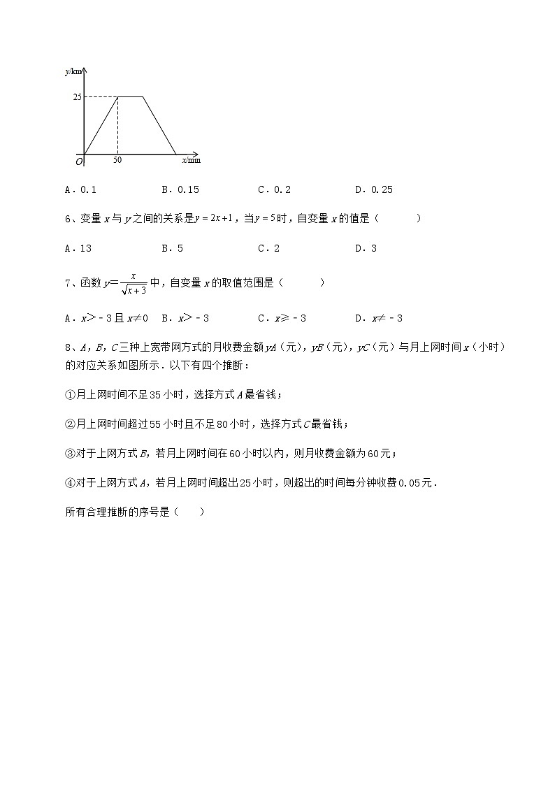 难点详解冀教版八年级数学下册第二十章函数定向测评试题（含详解）03