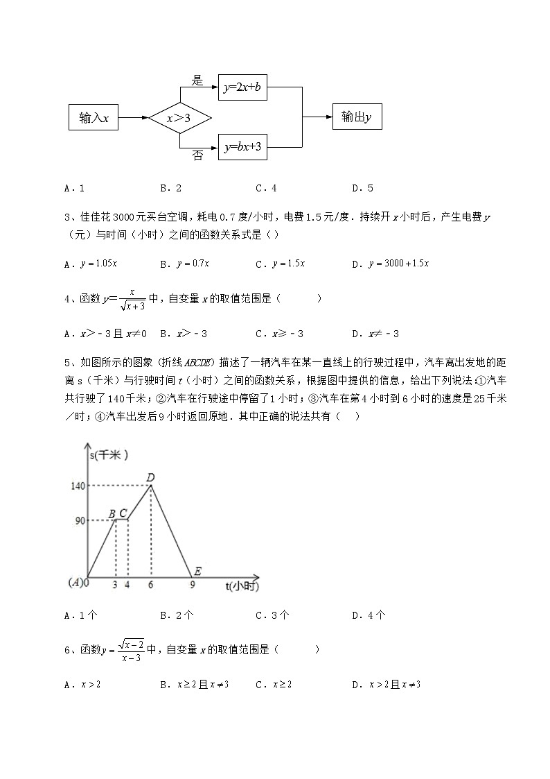 难点详解冀教版八年级数学下册第二十章函数定向练习试题（含解析）02