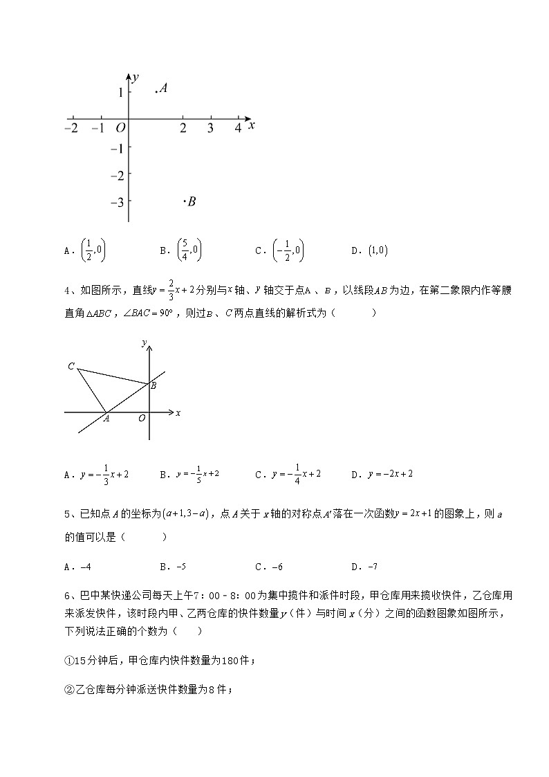 2021-2022学年度强化训练冀教版八年级数学下册第二十一章一次函数难点解析试卷（精选含详解）第2页