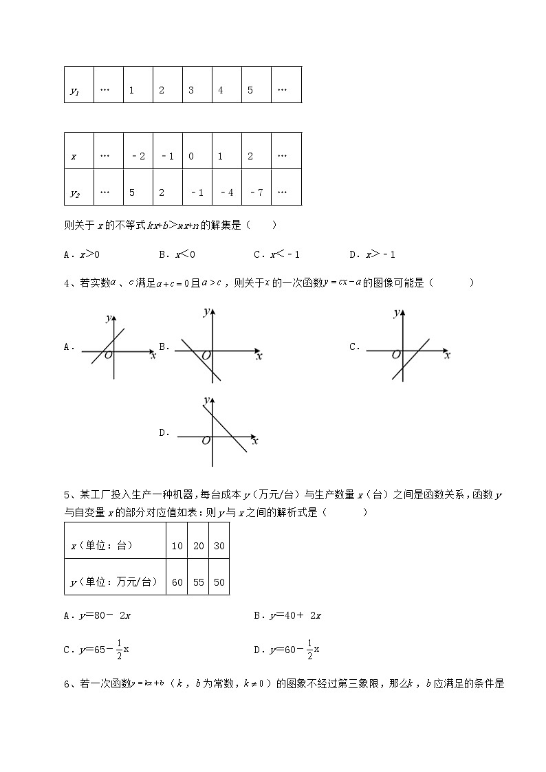 2021-2022学年基础强化冀教版八年级数学下册第二十一章一次函数单元测试试题（含解析）第2页