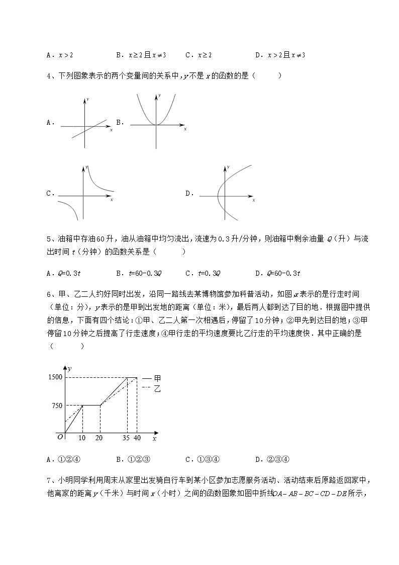 2022年精品解析冀教版八年级数学下册第二十章函数专项测评试卷（精选含详解）第2页