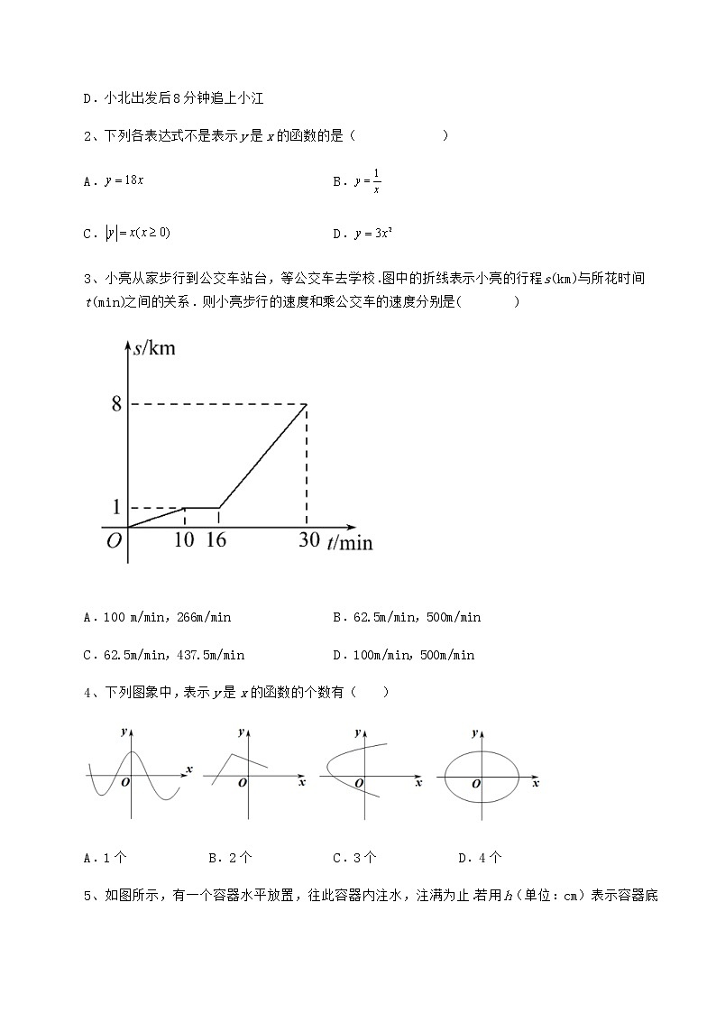 2022年必考点解析冀教版八年级数学下册第二十章函数专题测评试题（精选）第2页