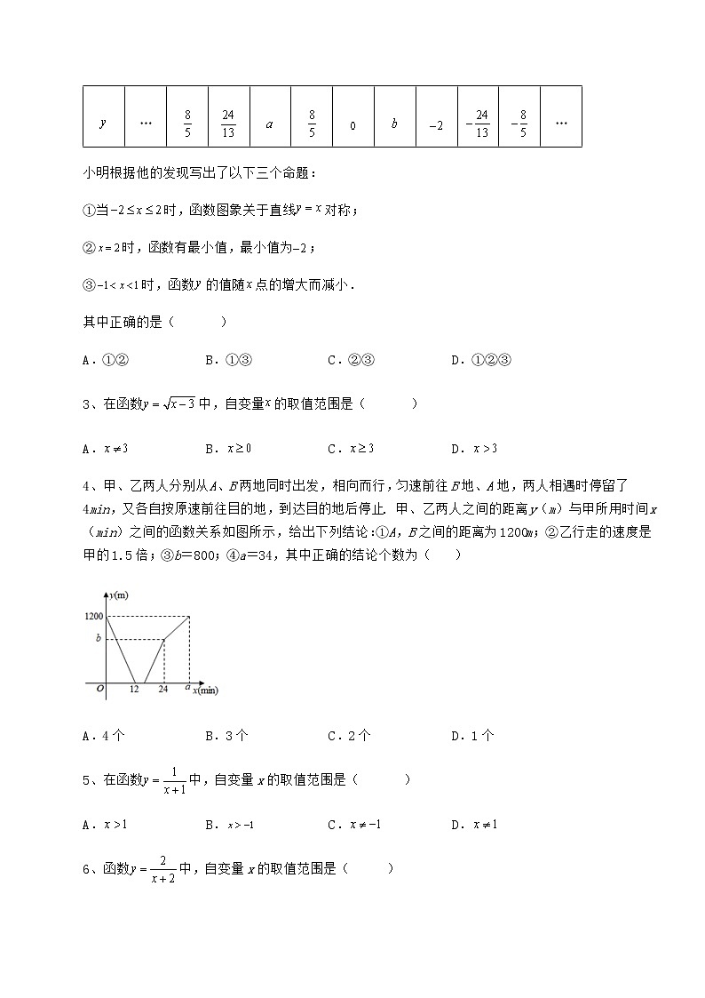 2022年精品解析冀教版八年级数学下册第二十章函数专项练习试卷（精选含答案）第2页