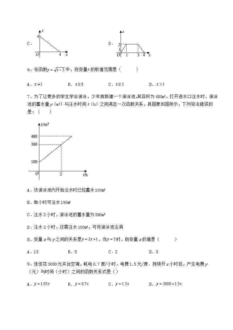 2022年精品解析冀教版八年级数学下册第二十章函数综合测评练习题第3页