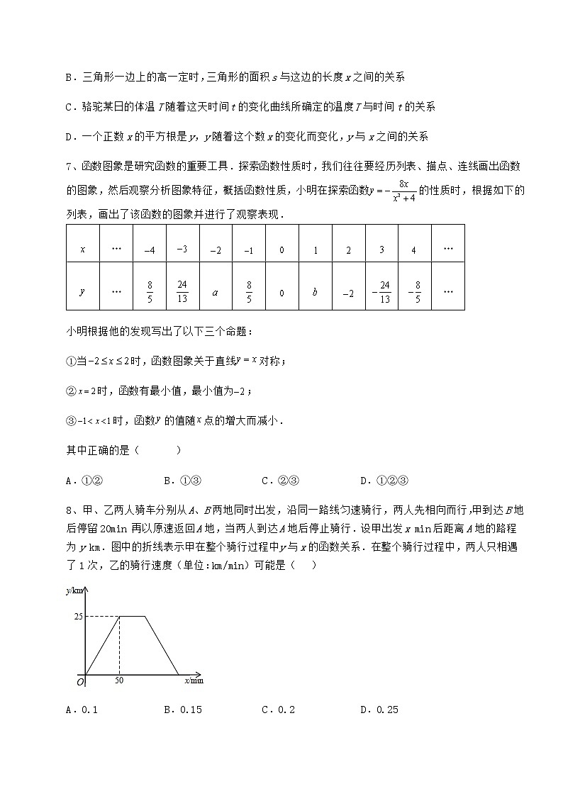 2022年最新冀教版八年级数学下册第二十章函数章节测试试题（名师精选）第3页