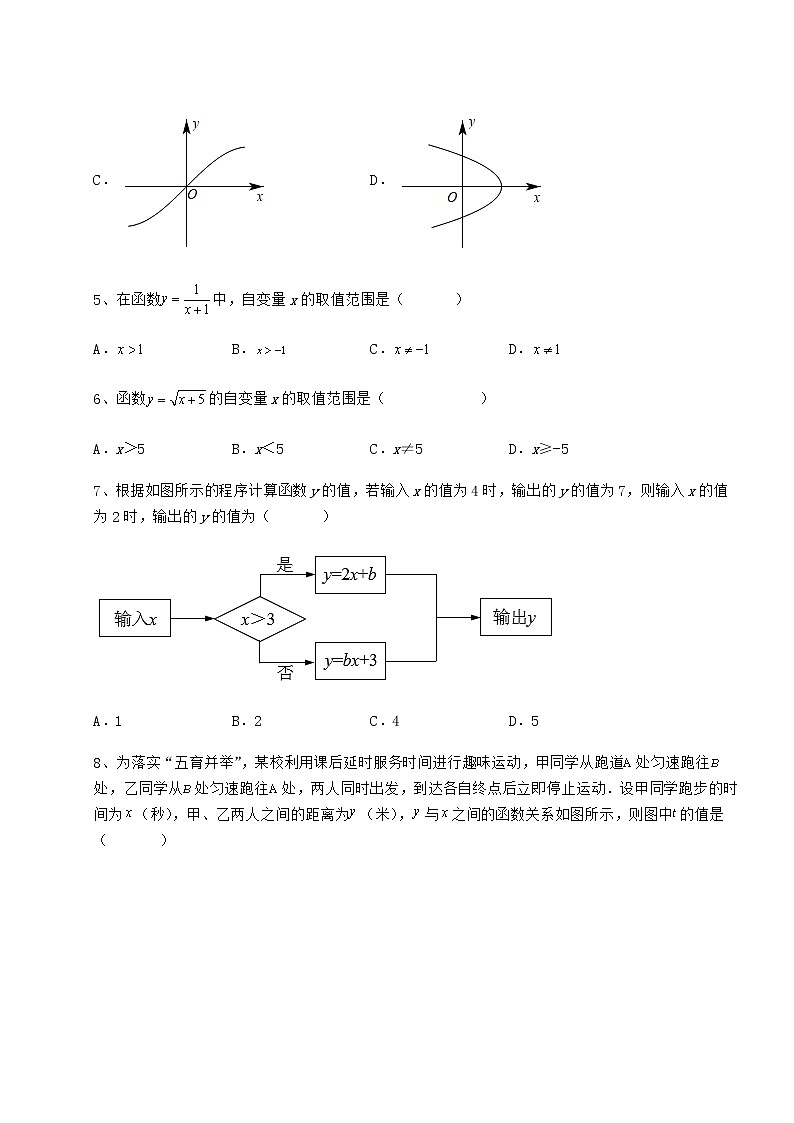 2022年强化训练冀教版八年级数学下册第二十章函数定向测试试卷第3页