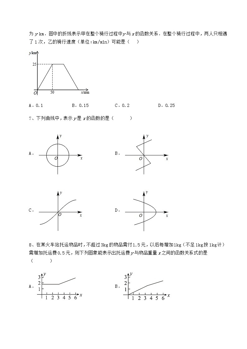 2022年最新精品解析冀教版八年级数学下册第二十章函数专项练习试卷（无超纲）第3页