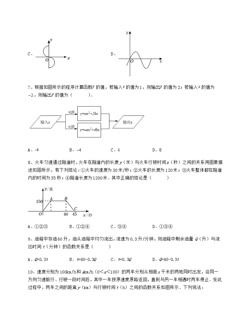 2022年强化训练冀教版八年级数学下册第二十章函数专项测试试卷（含答案详解）第3页