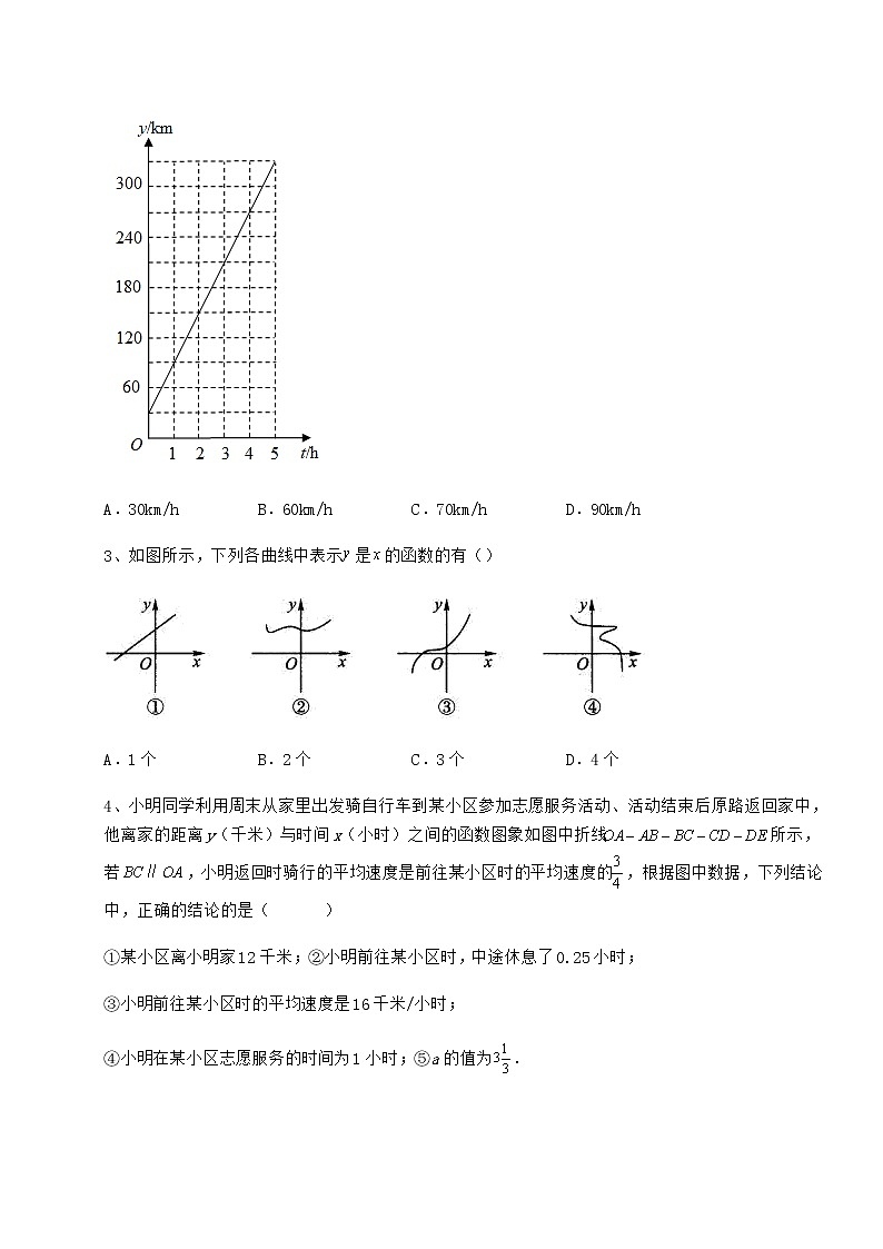 2022年最新强化训练冀教版八年级数学下册第二十章函数专题测评试题（含答案解析）第2页