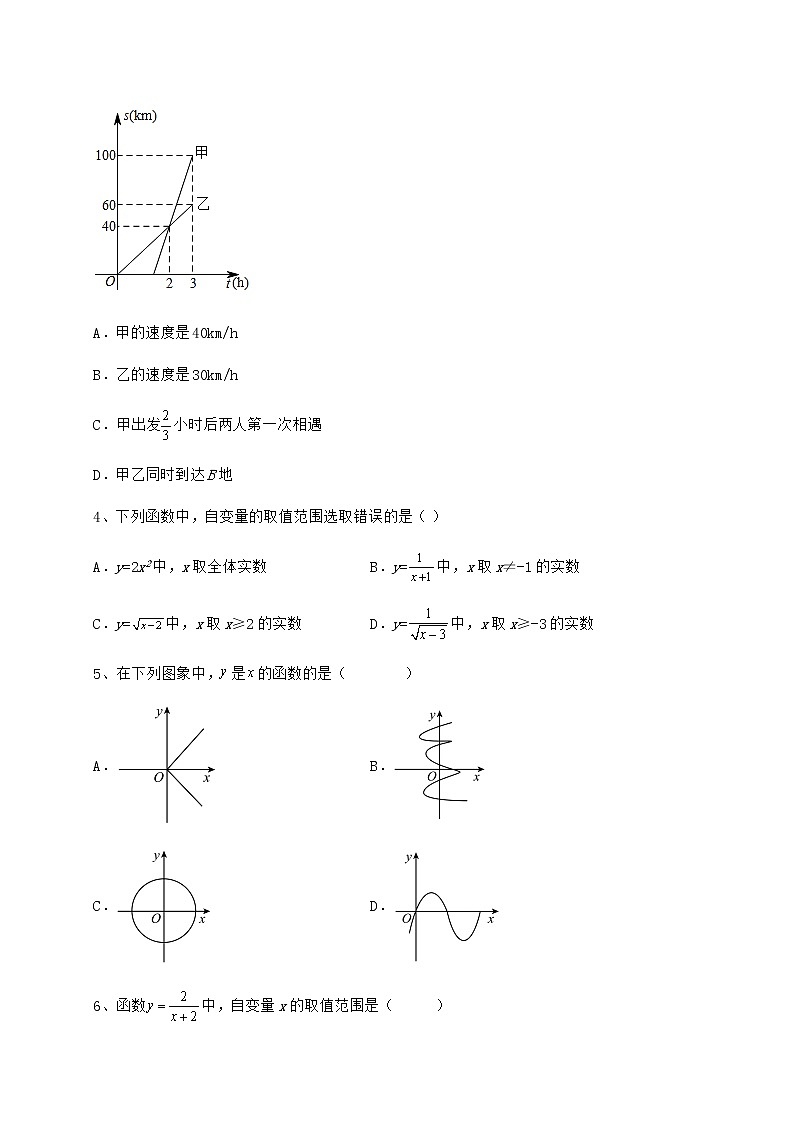 2022年最新强化训练冀教版八年级数学下册第二十章函数章节练习试卷（精选含详解）第2页
