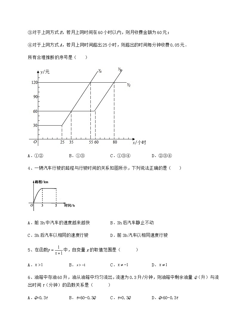 2021-2022学年度强化训练冀教版八年级数学下册第二十章函数专题攻克试题（含解析）第2页