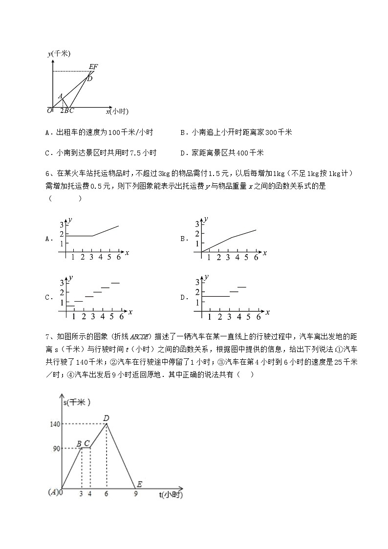 2021-2022学年冀教版八年级数学下册第二十章函数专题测评试卷（含答案详解）第3页