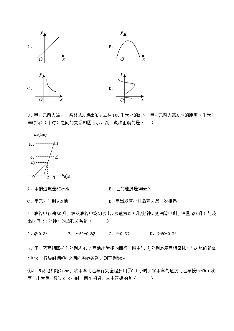 2021-2022学年冀教版八年级数学下册第二十章函数专项攻克试题（无超纲）第2页