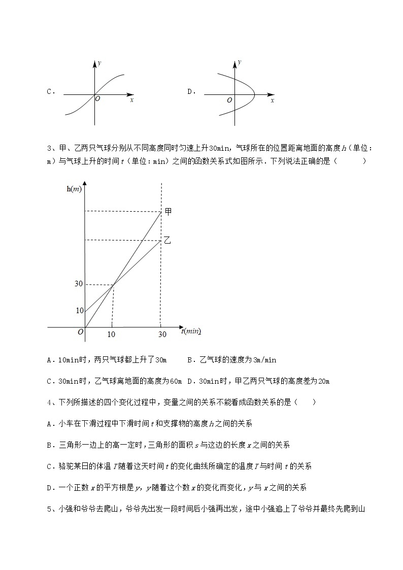 2022年必考点解析冀教版八年级数学下册第二十章函数单元测试试题（含答案解析）02