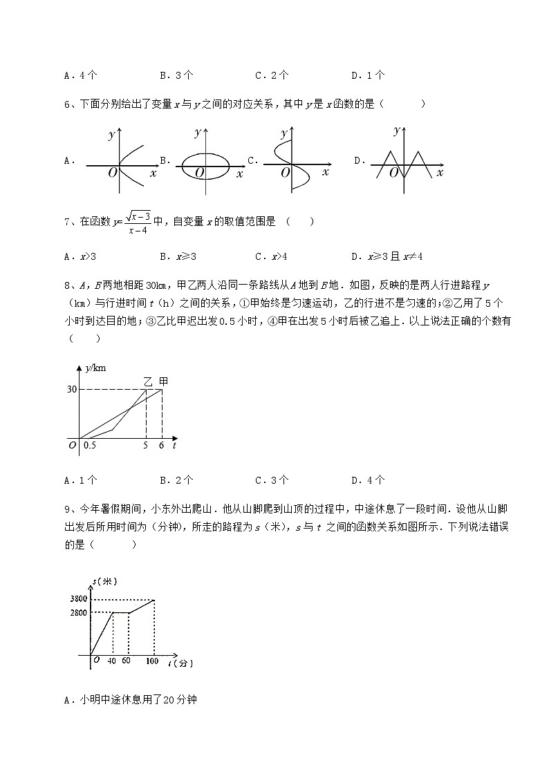 2022年必考点解析冀教版八年级数学下册第二十章函数专项测试试卷（含答案详解）第3页