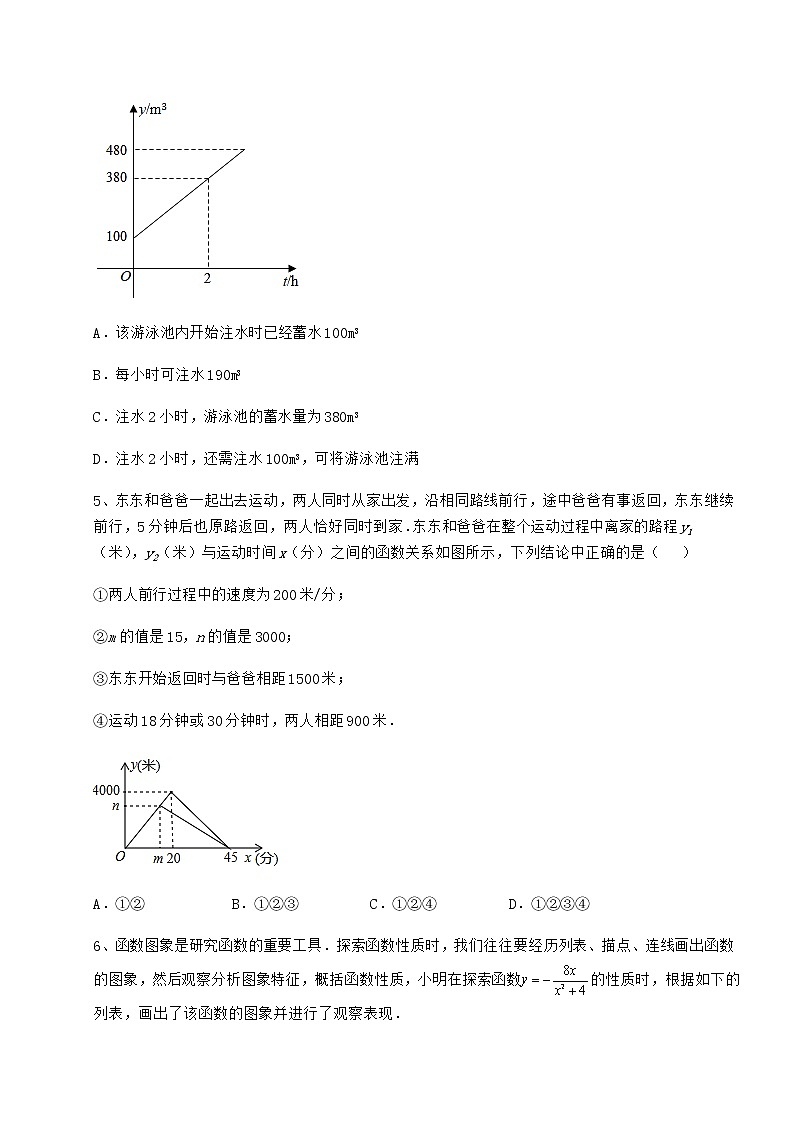 2021-2022学年度冀教版八年级数学下册第二十章函数难点解析试卷（精选含答案）第3页