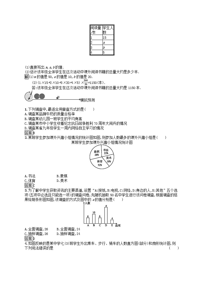 2019年中考数学总复习第一板块基础知识过关第28课时数据的收集与整理知能优化训练新人教版20190403121第2页