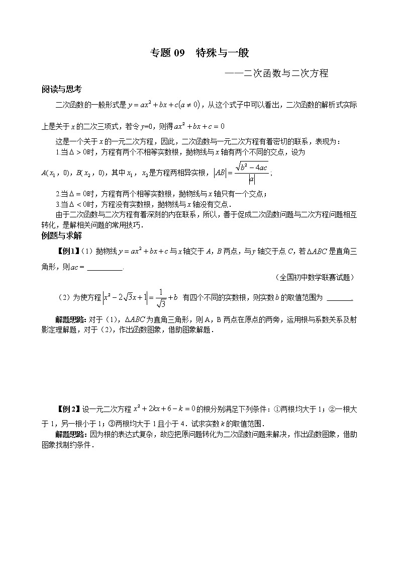 九年级数学 培优竞赛 专题09 特殊与一般 讲义学案01