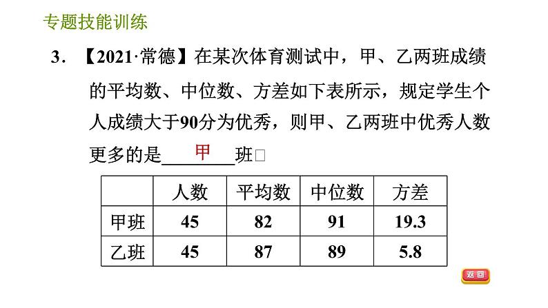 湘教版七年级下册数学 第6章 专题技能训练(六) 【训练　平均数、中位数、众数与方差的计算及应用】 习题课件08