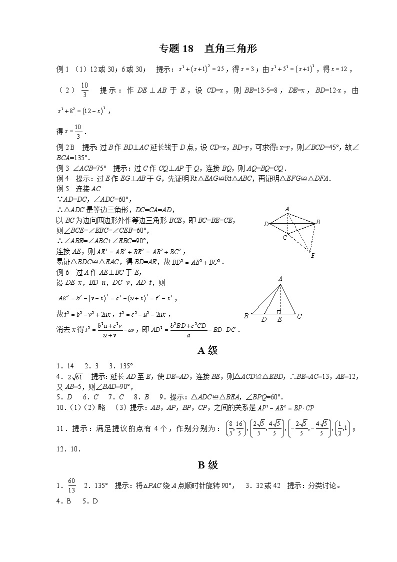 八年级数学 培优竞赛 专题18 直角三角形 讲义学案01