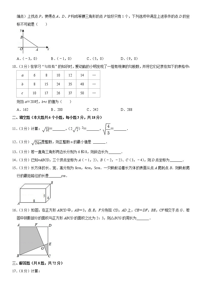 2020-2021学年湖北省武汉市硚口区八年级（下）月考数学试卷（3月份）第2页