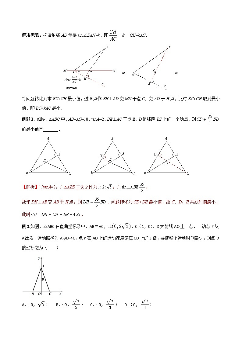 专题14 动点最值之胡不归模型-2022年中考数学几何模型专项复习与训练02