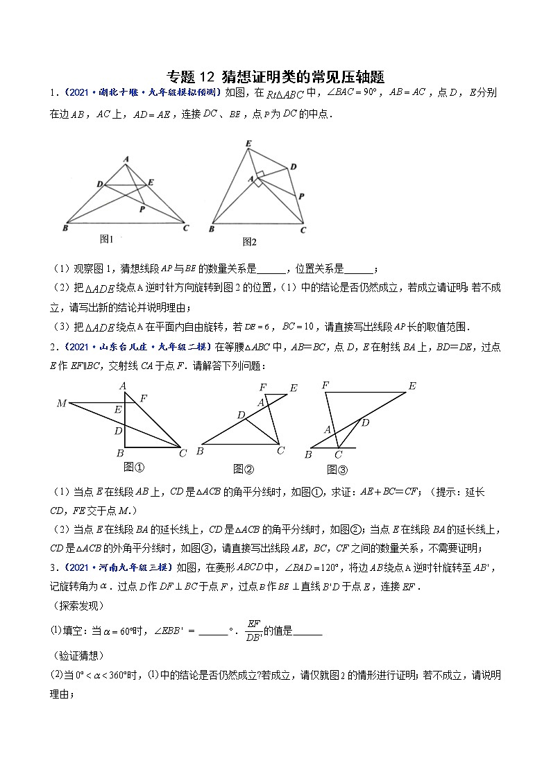 专题12 猜想证明类的常见压轴题-【聚焦压轴】2022届中考数学压轴大题专项训练101