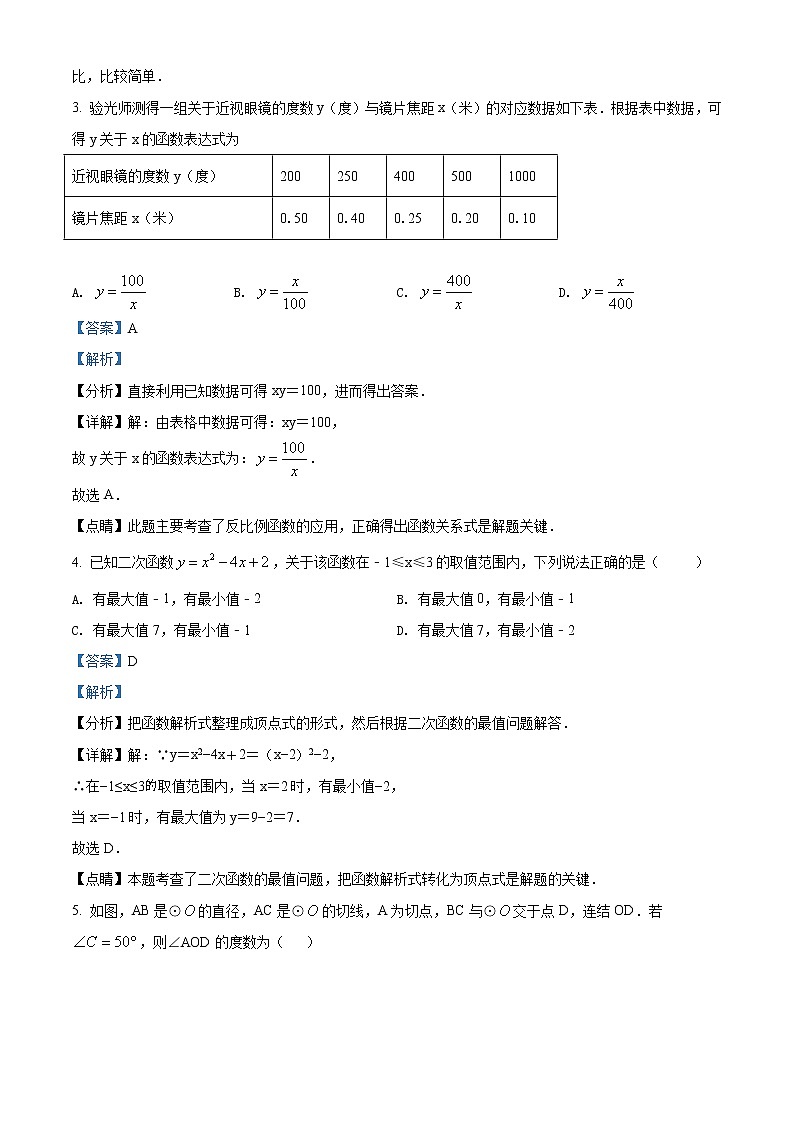 精品解析：山东省德州市庆云县2020-2021学年九年级上学期期末数学试题（解析版）02