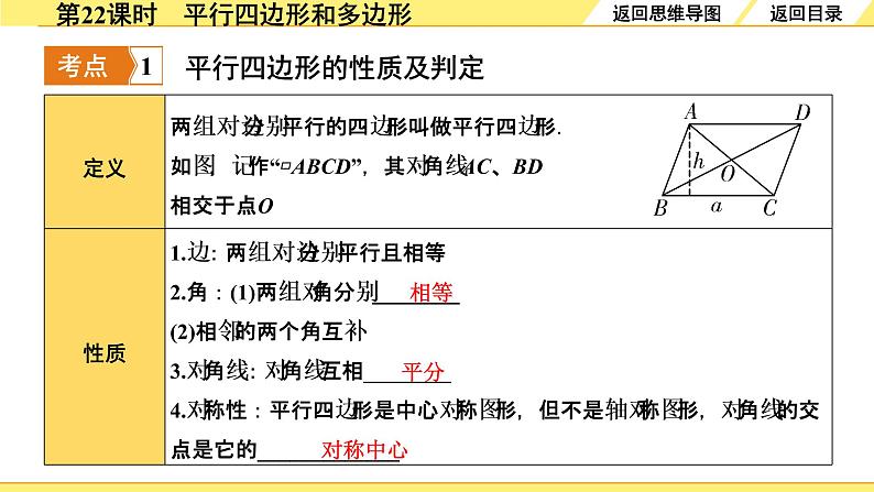 人教版中考数学5.第五单元  四边形 1.第22课时  平行四边形与多边形 PPT课件+练习04