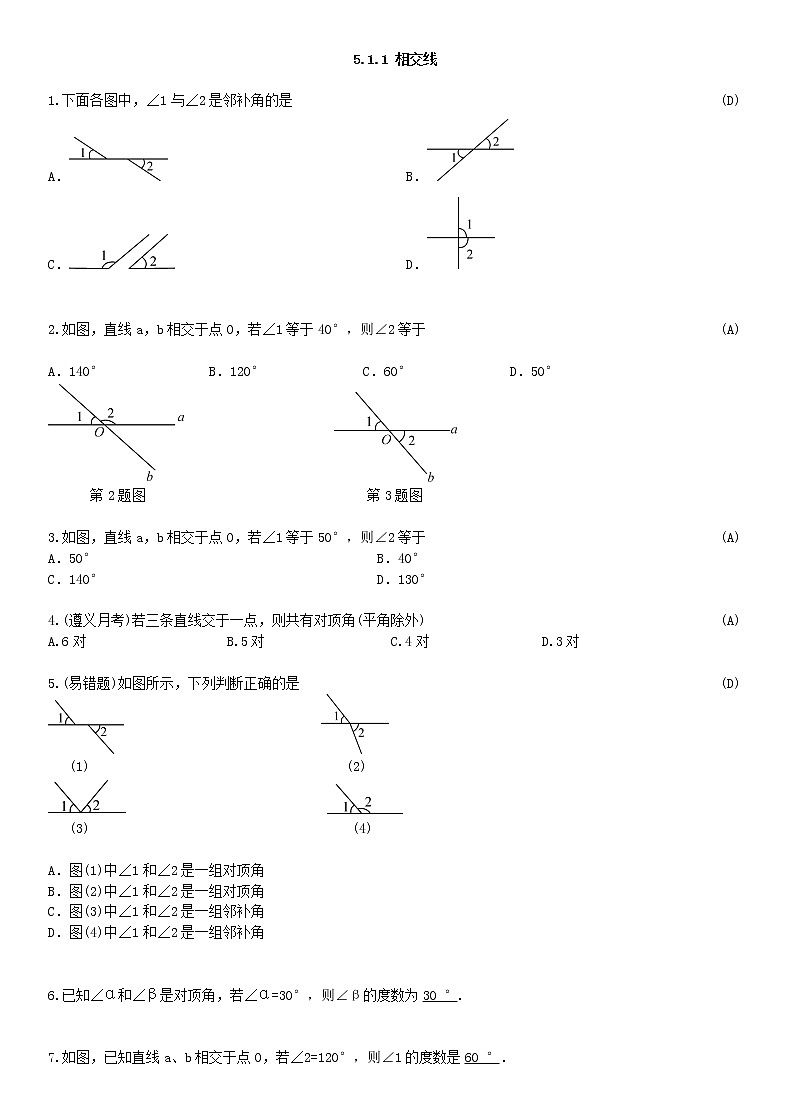 5.1.1 相交线练习题01