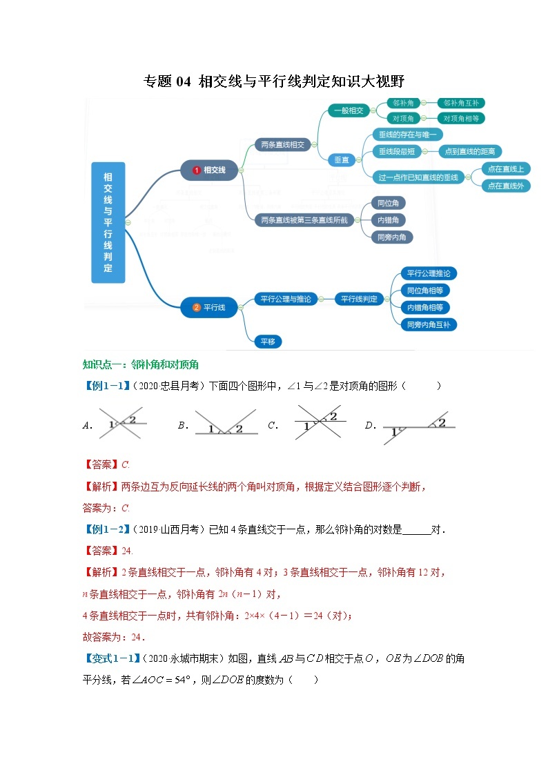 专题04 相交线与平行线判定知识大视野 2022年七年级数学寒假辅导讲义（人教版）01