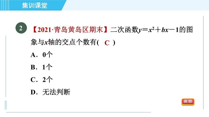 鲁教五四版九年级上册数学 第3章 集训课堂 测素质 二次函数与一元二次方程 习题课件05