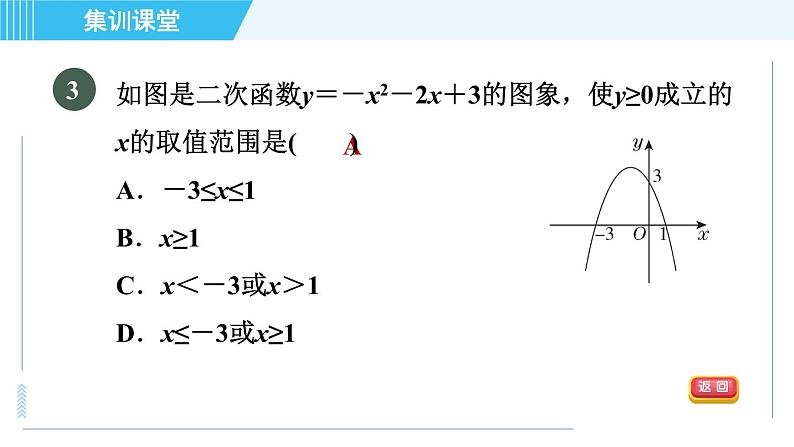 鲁教五四版九年级上册数学 第3章 集训课堂 测素质 二次函数与一元二次方程 习题课件06