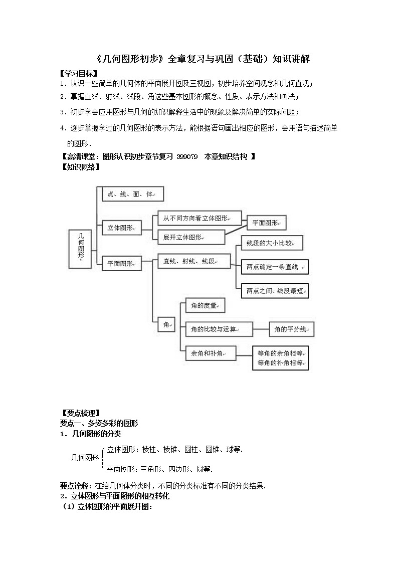 《几何图形初步》全章复习与巩固（基础）知识讲解学案01