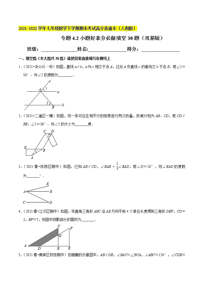 专题4.2小题好拿分必做填空30题（双基版）-2021-2022学年七年级数学下学期期末考试高分直通车【人教版】01