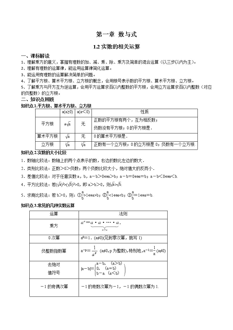 1.2实数的相关运算-（原卷版）第1页
