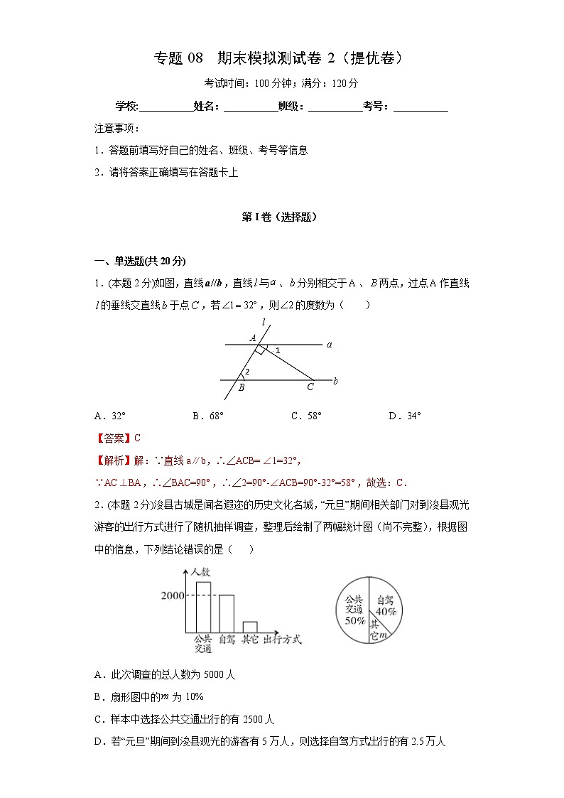 专题08 期末模拟测试卷2（提优卷）-2021-2022学年七年级数学下册期末复习精选精练（人教版）01