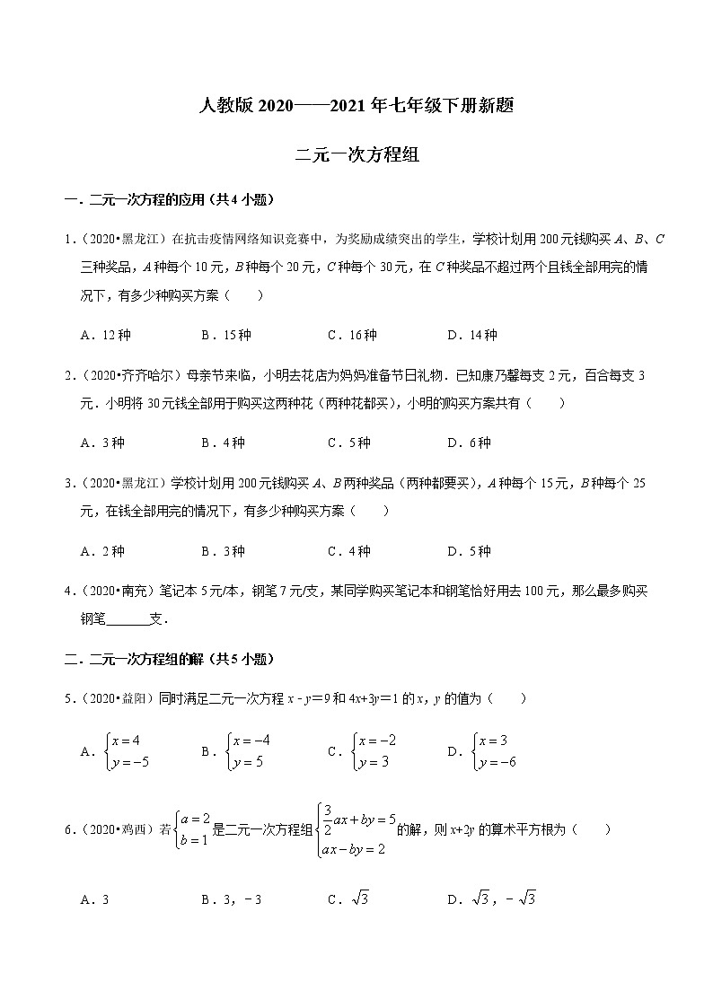 考点07 二元一次方程组（原卷版）第1页
