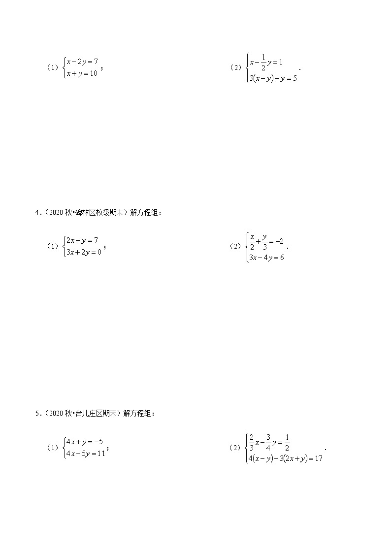 考点08 解二元一次方程组专项练习-2021-2022学年七年级数学下册中考真题专项汇编之期末重难考点训练（人教版）02