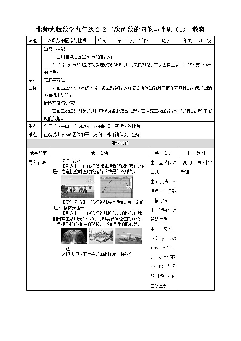 2.2二次函数的图像与性质（1）-教案第1页