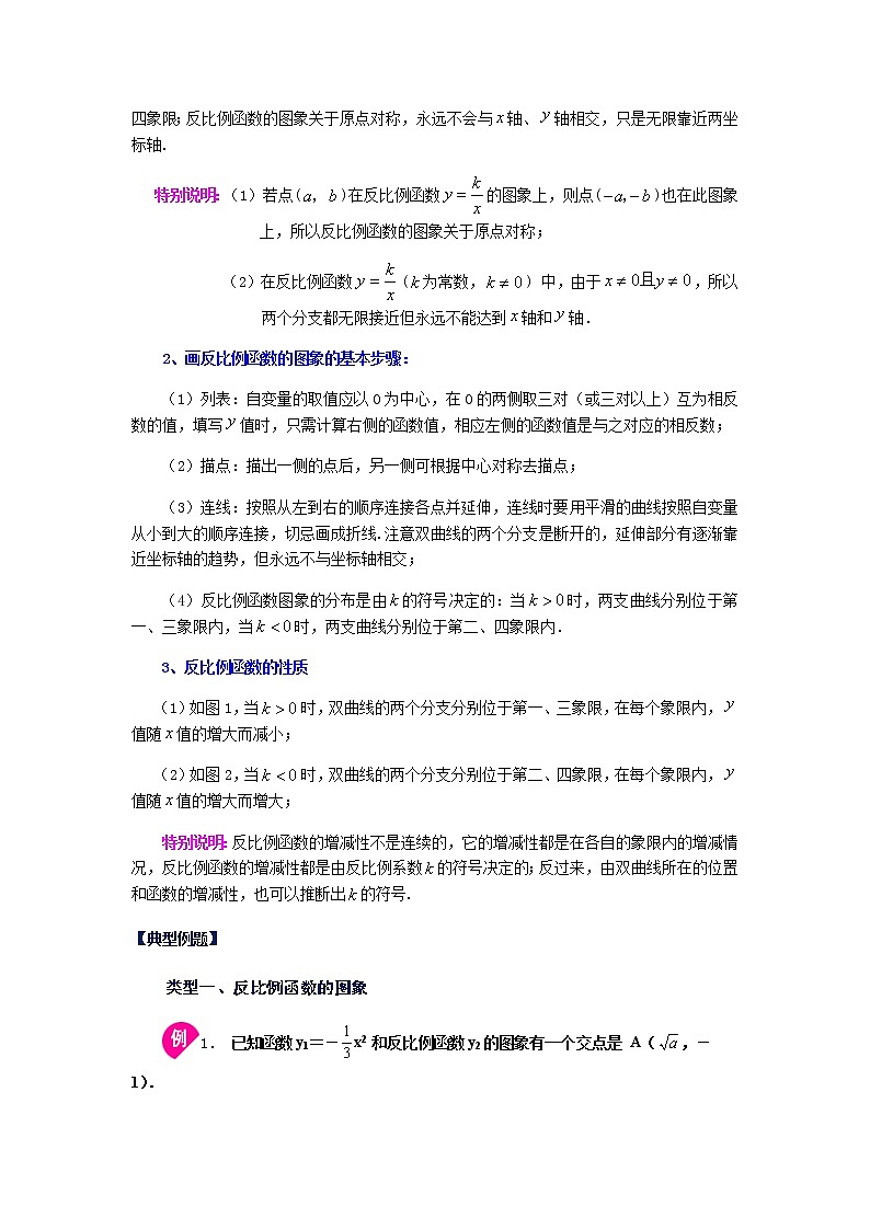 2021-2022学年九年级数学下册基础知识专项讲练（人教版）26.1.2 反比例函数的图象和性质（1）（知识讲解）学案第2页