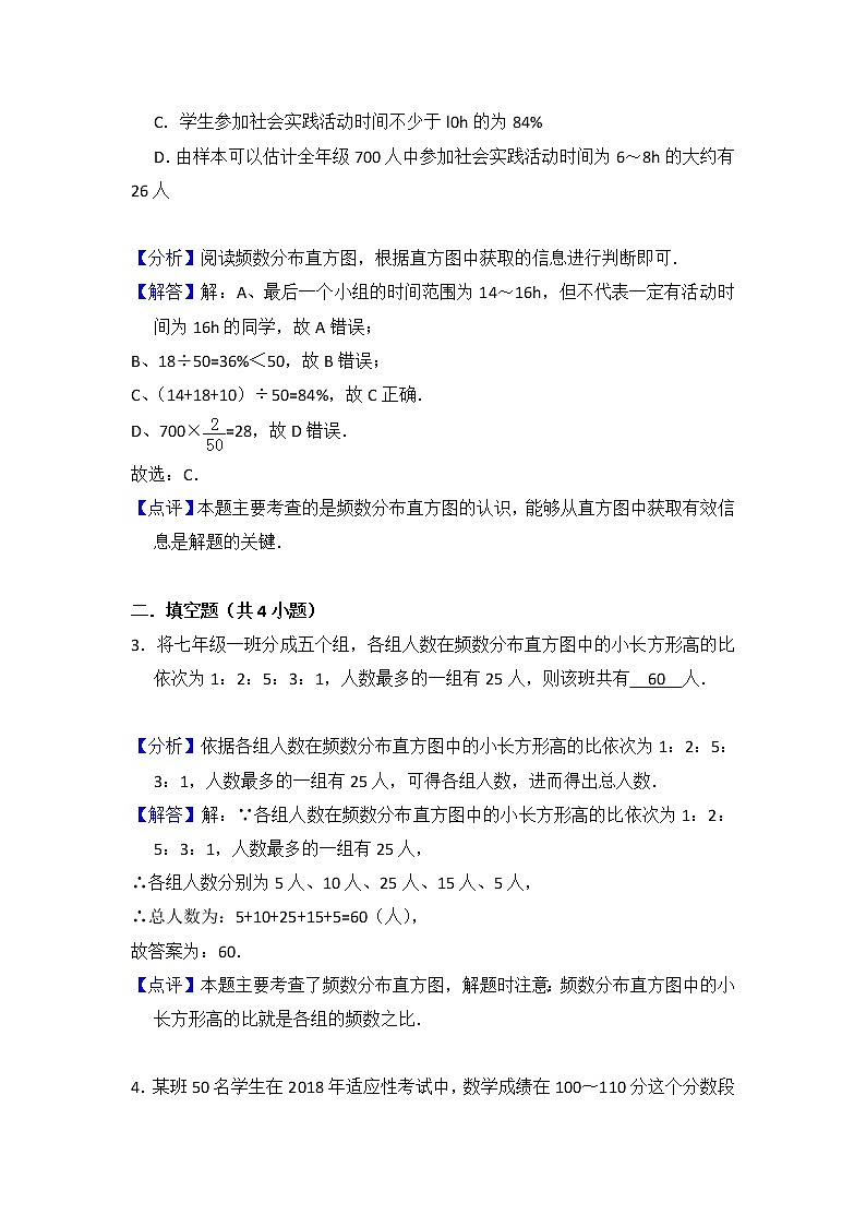 人教版七年级下册易错题集锦    10.2 直方图02